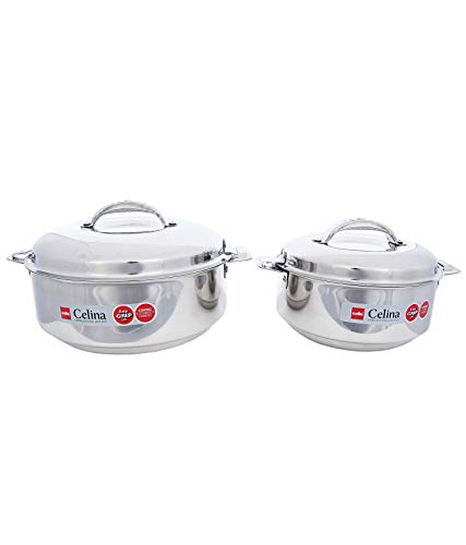 Image of Cello Elegance Stainless Steel Insulated Casserole 2-PC Set -1350 ML,2300 ML, Silver