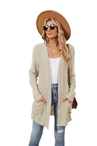 Image of Women's Lightweight Cardigan Open Front Long Sleeve Casual Knit Sweaters Coat Long Cardigan With Pockets