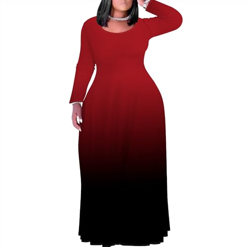 Image of PinkPatty Women's Plus Size Long Sleeve Maxi Dresses T Shirt Boho Fall Dress with Pockets