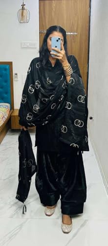 aligems Women's Fendi Silk Solid Muslim Straight Kurti With Pant and Dupatta set (Black-L)4