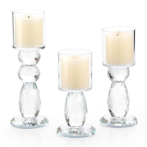 OwnMy Lot de 3 bougeoirs en verre cristal avec couvercles en verre - Moderne - Pour bougies chauffe-plat - Pour centre de table - Décoration de mariage Cover
