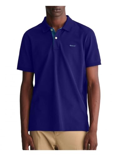 Image of GANT Mens Regular Contrast Pique SS Rugger Polo Shirt Rich Navy (as8, Alpha, x_l, Regular, Regular)