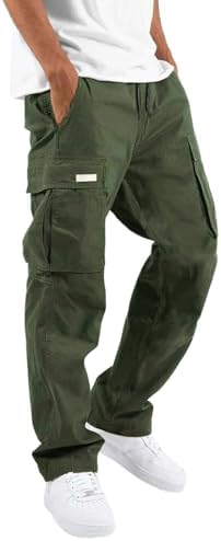 Men's Casual Cargo Pants Drawstring Workout Hiking Athletic Joggers Sweatpants Baggy Outdoor Straight Trousers with Pockets