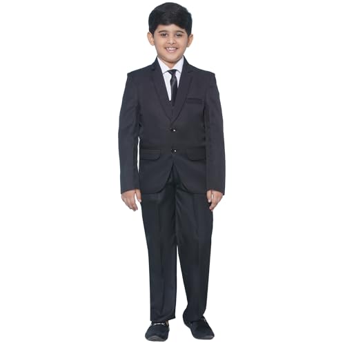 Image of AJ DEZINES Kids 5 Piece Solid Cotton Blend Coat Pant Suit Set For Boys