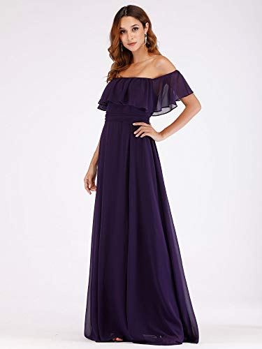 Image of Ever-Pretty Women's Summer Off The Shoulder Flowy Chiffon Formal Wedding Guest Dresses Maxi Side Split Beach Bridesmaid Dress