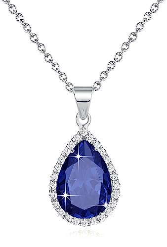 Diamond Teardrop Pendant Necklaces for Women Crystals Birthstone Costume Jewelry Gifts for Women，Gold Plated 17.92 + 1.97 inch Chain