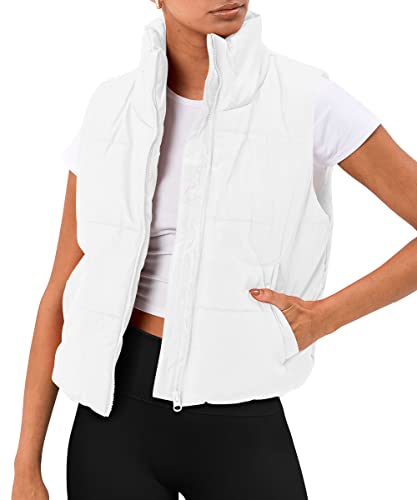 AUTOMET Women‘s Cropped Puffer Vest, Y2K Inspired Sleeveless Gilet for Fall Winter Spring, Casual to Street Outerwear
