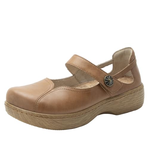 Image of Alegria Women's Onika Leather Wood Grain Mary Jane Shoes