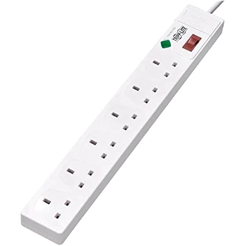 Tripp Lite Surge Protector Extension Lead Power Strip 220-250VAC 6-Outlet British BS1363A Plug 1.8M Cord (TLP6B18) Cover