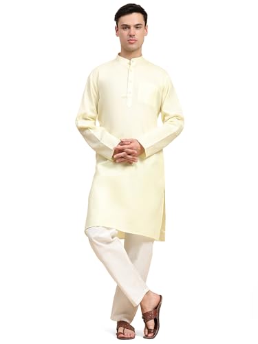 SKAVIJ Men's Cotton Henley Kurta Set Mandarin Collar Regular Fit Long Sleeves Ethnic Dress