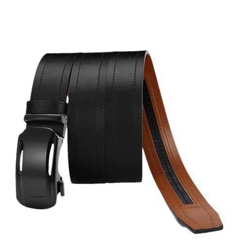 Men's Solid Leather Business Casual Belt 3.4Cm Automatic Winding Ratchet Belt3