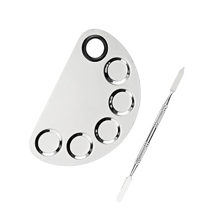 Guriya Professional Stainless Steel Cosmetic 5 Dip Makeup Mixing Plate with Spatula Tool for Women Customize and Blend Makeup – Premium Beauty