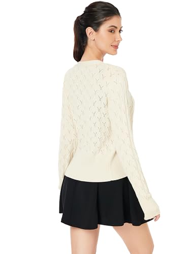 Image of AmelieBoutik Women Lightweight Button Down Long Sleeve Casual V Neck Soft Crochet Knit Fall Cardigan Sweater Tops