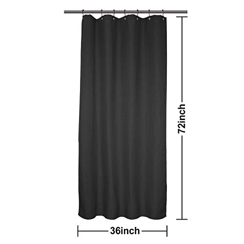 Image of Barossa Design Stall Shower Curtain Fabric 36 x 72 Inch, Waffle Weave, Hotel Luxury Spa, 230 GSM Heavy Duty, Water Repellent, Black Pique Pattern Decorative Bathroom Curtain