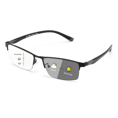 FEISEDY Blue Light Blocking Photochromic Multifocal Progressive Reading Glasses Vintage Half Frame Design UV400 Protection B1388 Black 2.5x