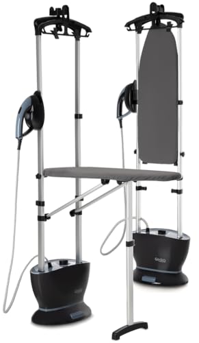 Défroisseur vapeur haute pression 4 bars avec table amovible 2400 watts, débit vapeur continu ou piloté et fer réglable en température, marque française