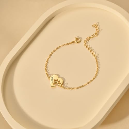 Personalized Dog Mom Gifts for Women Pet Name Bracelet with Heart Adjustable Pet Paw Gold Bracelets Memorial Gift for Pet Lover Birthday3