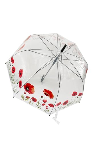 click2style Windproof Poppy Print Long Clear Automatic Umbrella 8 Fibreglass Ribs 7996