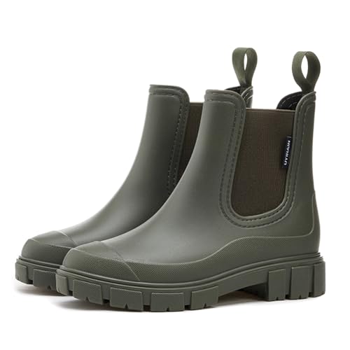 Bottes en caoutchouc femme bottines Chelsea courtes imperméables FOGOIN vert mat 39
