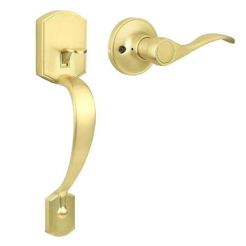 Brotima Gold Front Door Handle Single Cylinder Front Door Handle Only Gold Entry Handleset Reversible for Right and Left Door