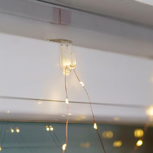 Fensterhaken zum Einhängen, 12 Stück, in Transparent, Dekohaken für 12 bis 17 mm Flügelstärke, Türhaken Fenster, Fensterclip für Lichterkette, durchsichtige Dekoanhänger, klare Aufhänger Fensterrahmen