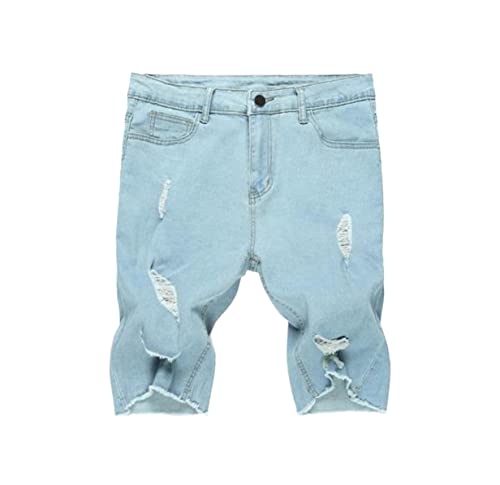 Short d'été vintage style usé à revers bleu clair taille L