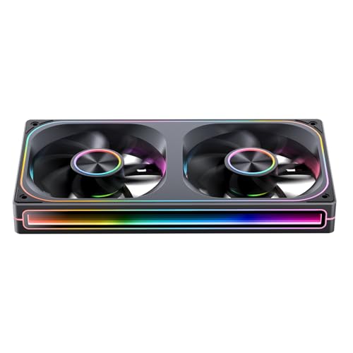 Image of JONSBO ZA-240BR (Reverse) PC Case Fan,All(2)-in-One,Single Frame Unit with 2x120mm 3Pin ARGB Fans,PWM, Reverse Blade Silent with 4-Sides Infinity Mirror Fan,Aluminum Nameplate,28mm Thick Black