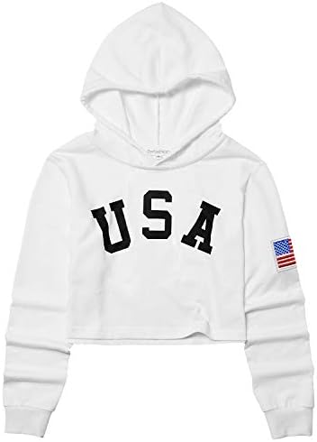 Perfashion American Flag Hoodies for Girls Long Sleeve July 4th Cropped Sweatshirt 10t 11t