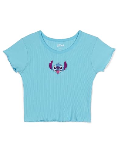 Disney Lilo & Stitch Big Girls Ribbed T-Shirt and French Terry Shorts Outfit Set Blue/Pink Stitch 10-12 - image 4