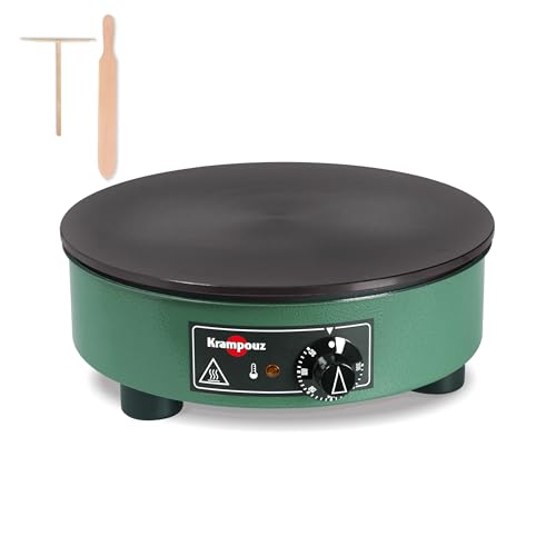 KRAMPOUZ Crepes Maker elektrisch - Crepeseisen aus bearbeitetem Gusseisen Durchmesser 35 cm - 220–240 Volt und 2500 Watt - Echtes traditionelles bretonisches Crepe Maker für den Hausgebrauch
