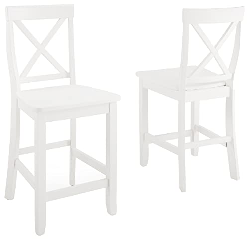 Juego de 2 Butacos de Madera con Espalda en X de Crosley Furniture, Blanco, Altura 24 pulgadas miniatura 5
