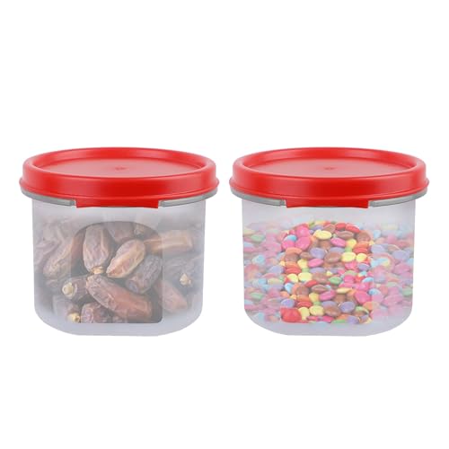 Image of SIMPARTE Smart Slim Storage Air-Tight & Leak Resistant Plastic Round Modular Container for Juice, Snacks, Spices, Dry Fruits, Stackable, BPA Free, Refrigerator Safe (250 ML, Set of 2, Red)