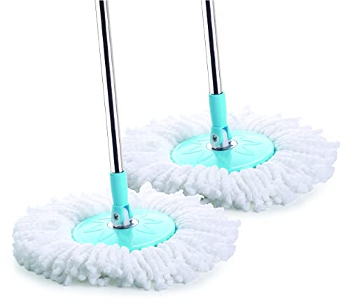 Ganesh Rapid Plastic Spin Mop, Round Plastic Bucket Floor Cleaning Mop with Bucket, Pocha for Floor Cleaning, Mopping Set (Blue, Set of 2 Microfiber Refills) (Image - 4)