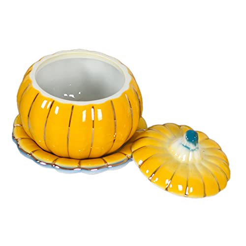 CIYODO 1 Lot De Pots De Citrouille En Poterie Contenants Alimentaires Avec Couvercles Contenants De Brillant À Lèvres Ustensiles De Service Dorés Bol À Crème Brûlée Cocotte De