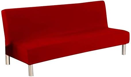 Cornasee Stretch Sofa Bed Cover Futon Slipcover,Full Folding Armless Sofa Covers Furniture Protector,Easily Removable and Machine Washable (Red)