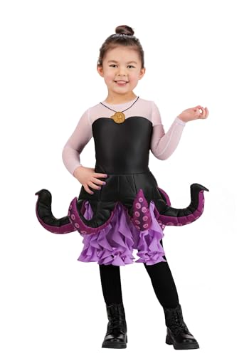 Girls Disney The Little Mermaid Toddler Ursula Costume with Tentacle Dress & Light Up Shell Necklace Halloween Outfit 2T