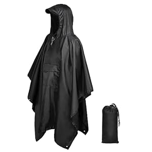 Rain Poncho Adult Waterproof Raincoat Reusable Emergency Poncho for Men Women with Hood for Hiking, Camping, Outdoor Activities Black
