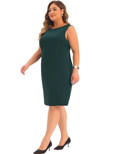 Image of Agnes Orinda Plus Size Sheath Dress for Women Sleeveless Boat Neck Casual Straight Pencil Work Dresses