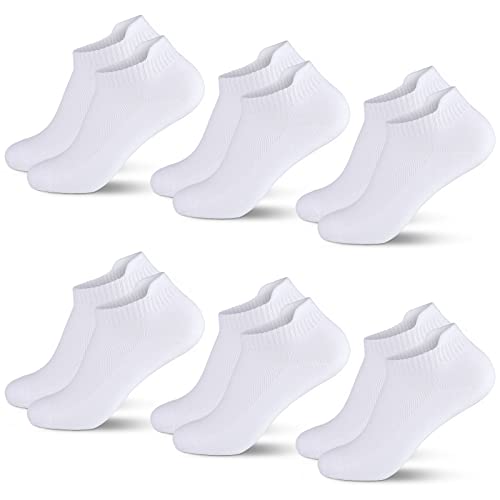 Fullluwaa Paquete de 12 Calcetines Atléticos de Algodón para Hombre, Paquete de 6 Calcetines Deportivos para Correr 6 Blancos. 35-38 Cover