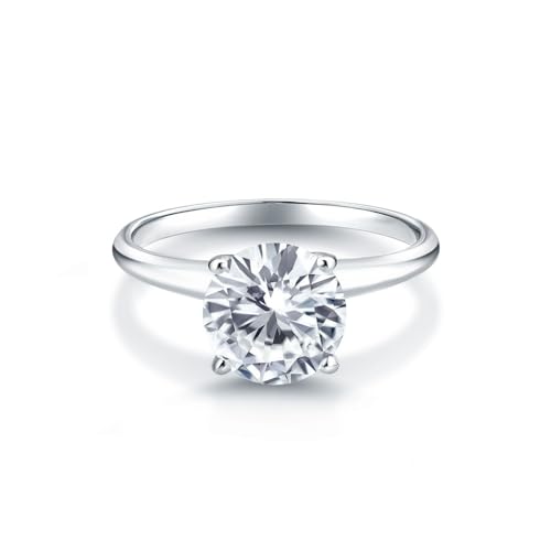 Gem Stone King 14K White Gold White Moissanite Solitaire Engagement Ring for Women | 1.90 Cttw | Round 8MM | Available In Size 5, 6, 7, 8, 94