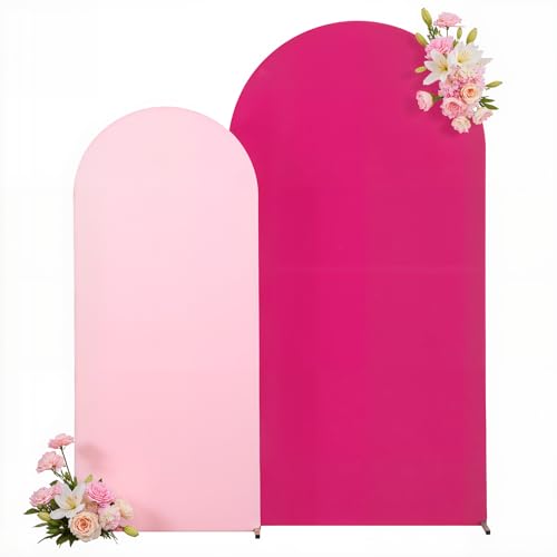 Image of 7.2FT 6FT Arch Backdrop Cover for Wedding, Set of 2 Stretchy Spandex Fitted Arch Stand Cover for Baby Shower, Birthday Party Decor, Chiara Backdrop Cover with Double-Sided Design(Pink, Hot Pink)