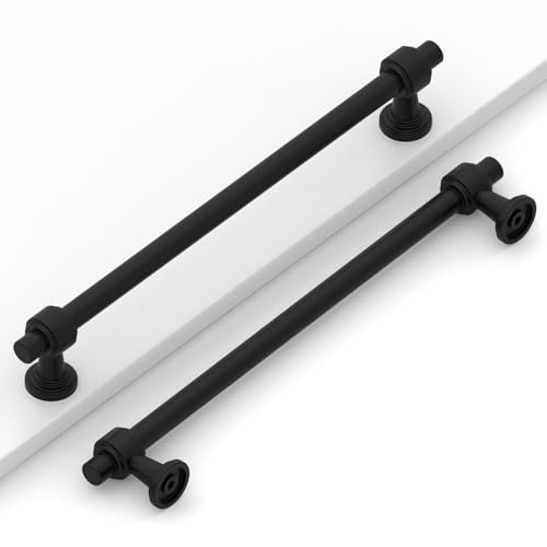Image of 10 Pack 7.5 inch(192mm) Matte Black Cabinet Pulls Kitchen Cabinet Handles Black Cabinet Hardware Drawer Pulls for Cupboard CK0081