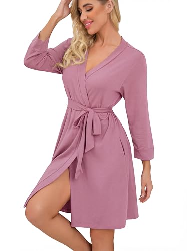 Image of PrinStory Womens Robe Lightweight Short Knit Bathrobe Soft Ladies Sleepwear with Pockets