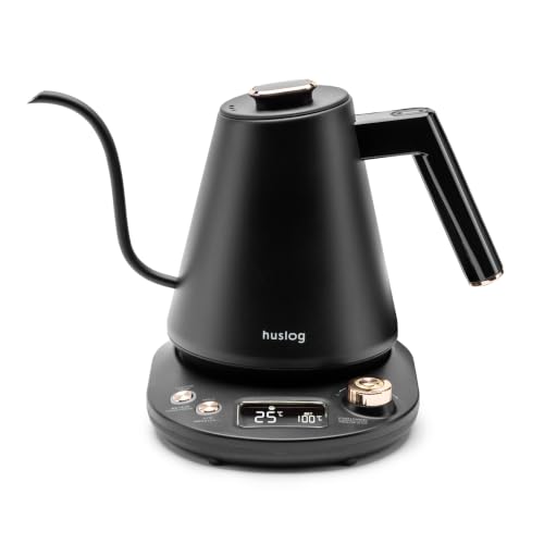 Huslog Hervidor Eléctrico de Cuello de Cisne 1L, Control de Temperatura (40 °C), Función Mantener Caliente, Pantalla LCD, Acero Inoxidable, 1100 W - Ideal para Café y Té