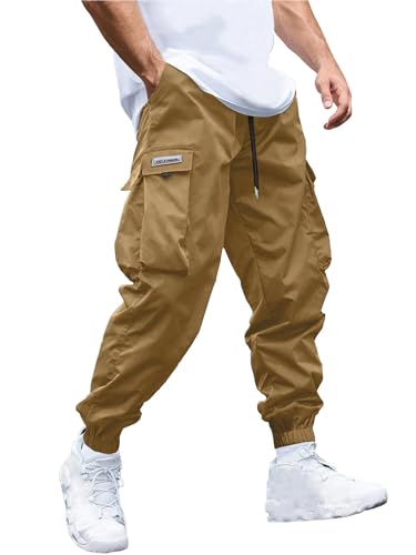 Image of JEMLDL Mens Cargo Joggers Pants Elastic Waist Drawstring with Flap Pockets Techwear Pants for Men