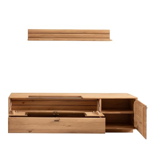 Lomadox Wohnwand Wohnmöbel Set in Eiche massiv geölt 2-teilig, 1 Wandboard, 1 Lowboard – Bild 3