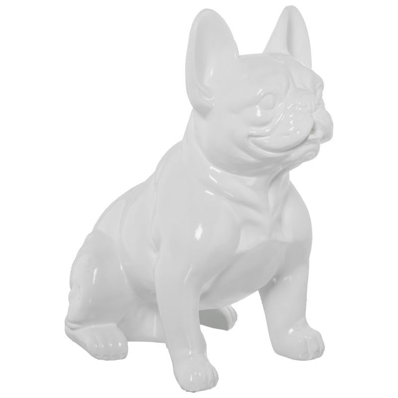 Figurine de chien assis blanc brillant en céramique DRW 40cm