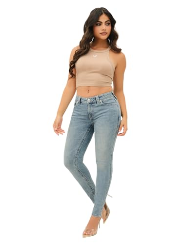 True Religion Women's Halle Mid Rise Super Skinny Fit Jeans Denim Single Needle Stitching, Peak Spot, 28