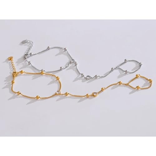 Mchic Hand Chain Tennis Bracelets for Women Trendy: Dainty Diamond Beaded Bracelet 14K Gold Plated/Silver Finger Ring Bracelet Hand Chain Jewelry Adjustable Sparkly Prom Bracelets3