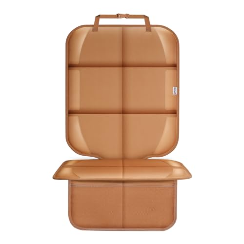Meolsaek Car Seat Protector for Child Car Seat Durable 600D Fabric Waterproof Car Seat Cover with Thick Pad Non-Slip BackingNo Imprints (Tan-1 pc)